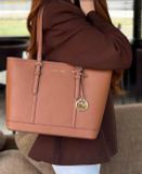  Túi Tote Michael Kors Handbag Jet Set Travel Small Saffiano Leather Top-Zip Tote Bag Nâu 