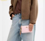  Ví Dài Coach Corner Zip Wristlet In Signature Canvas With Charms Powder Pink CEF72 