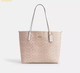  Túi Tote Coach City Tote Bag In Signature Canvas CV976 Trắng Logo 