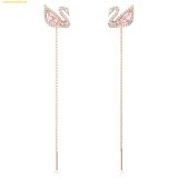  Bông Tai, Khuyên Tai Swarovski Swan drop earrings Swan, Pink, 18k rose gold plated 5469990 