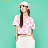  Áo Croptop MLB Kẻ Caro Philadelphia Phillies Tshirt 3FTSO0333-10PKL Màu Hồng 