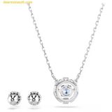  Bộ Dây Chuyền Và Bông Tai Swarovski Una set Round cut, Blue, Rhodium plated 5480485 