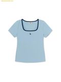  Áo Ôm MLB Women's Basic Square Neck Slim Fit Short Sleeve T-shirt LA Dodgers Mg.Blue 