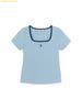 Áo Ôm MLB Women's Basic Square Neck Slim Fit Short Sleeve T-shirt LA Dodgers Mg.Blue