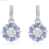  Khuyên Tai, Bông Tai Swarovski Idyllia drop earrings Mixed cuts, Flower, Blue, Rhodium plated 5680016 