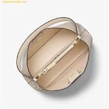  Túi Bucket Michael Kors Signature Pratt Metallic Medium Bucket Bag Pale Gold Trắng Logo 