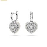  Khuyên Tai, Bông Tai Swarovski Hyperbola Rhodium Plated Crystal Pearl Heart Drop Earrings 5684384 