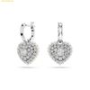  Khuyên Tai, Bông Tai Swarovski Hyperbola Rhodium Plated Crystal Pearl Heart Drop Earrings 5684384 
