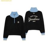  Áo Sweat MLB Women's Varsity Crop Half-Zip Sweater NY (Black) 3FKPV0134-50BKS 