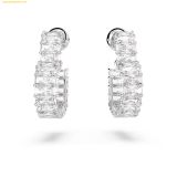  Khuyên Tai, Bông Tai Swarovski Matrix hoop earrings Baguette cut, Heart, Small, White, Rhodium plated 5653170 