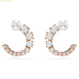  Bông Tai, Khuyên Tai Swarovski Matrix hoop earrings Crystal pearl, Round cut, White, Rose gold-tone plated 5692264 