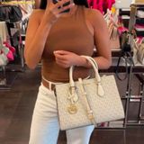  Túi Xách Michael Kors Sheila Medium Logo Satchel 35S3G6HS2B Trắng Logo 