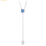  Dây Chuyền, Vòng Cổ Swarovski Stilla Attract Y necklace Round cut, Blue, Rhodium plated 5734249 
