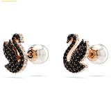 Bông Tai, Khuyên Tai Swarovski Swan stud earrings Crystal pearl, Black 5684608 