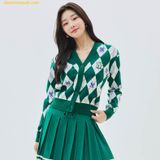  Áo Khoác Cardigan MLB Women's Monogram Sweater New York Yankees 3FKCM0134-50GNS Xanh Lá 