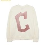  Áo Sweater MLB Basic Bling Mega Logo Nhũ Overfit Sweatshirt Cleveland Guardians 3AMTB1034-45CRS Trắng Kem 
