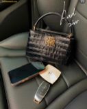  Túi Đeo Chéo Tory Burch Small Black Crocodile Embossed Leather Micro Satchel Handbag 