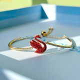  Vòng Tay , Lắc Tay Swarovski Bangle Swan, Medium, Red, Gold Tone Plated 