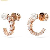  Bông Tai, Khuyên Tai Swarovski Matrix hoop earrings Crystal pearl, Round cut, White, Rose gold-tone plated 5692264 