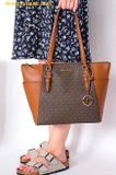  Túi Tote Michael Kors MK Charlotte Signature Leather Large Top Zip Tote Handbag Màu Nâu 