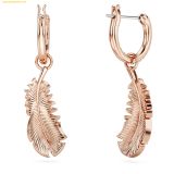  Khuyên Tai, Bông Tai Swarovski Nice Drop Earrings Feather, White, 18k Rose Gold Plated 5663486 