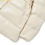  Áo Khoác Phao MLB Glossy Long Puffer Coat With Faux Fur Hood And Belt NY 3FDJB0326-50CRS Trắng 