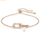  Lắc Tay, Vòng Tay Swarovski Constella bracelet Crystal pearl, Round cut, White, Rose gold-tone plated 