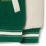  Áo Khoác Bomber MLB Basic Medium Logo Wool Varsity Jacket NY (Mg.Green) 3AJPB0131-50GNM Tay Da 