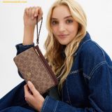  Ví Dài Coach Double Zip Wallet In Signature Canvas CX161 Nâu Logo 