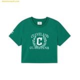  Áo Crop MLB Women's Varsity Sports Semi-Crop Short Sleeve T-shirt CLE (Green) 3FTSV0443-45GNS 