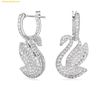  Bông Tai, Khuyên Tai Swarovski Iconic Swan drop earrings Swan, White, Rhodium plated 5647545 