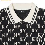  Áo Polo MLB Classic Monogram Full-Panel Pattern Collar T-Shirt NY (Black) 3APQM0443-50BKS 