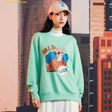  Áo Sweater MLB Long Sleeve T-shirt PQJ 3AMTL0224-43MTL LIKE Cartoon Overfit Man-to-Man Xanh 
