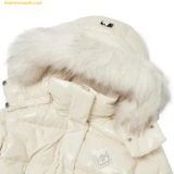  Áo Khoác Phao MLB Glossy Long Puffer Coat With Faux Fur Hood And Belt NY 3FDJB0326-50CRS Trắng 
