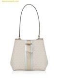 Túi Bucket Michael Kors Signature Pratt Metallic Medium Bucket Bag Pale Gold Trắng Logo 