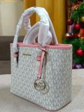  Túi Tote Michael Kors Jet Set Travel Extra-small Tea Rose MLT Logo Top Zip Tote Bag Trắng Logo Viền Hồng 