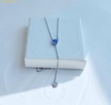  Dây Chuyền, Vòng Cổ Swarovski Stilla Attract Y necklace Round cut, Blue, Rhodium plated 5734249 