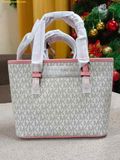  Túi Tote Michael Kors Jet Set Travel Extra-small Tea Rose MLT Logo Top Zip Tote Bag Trắng Logo Viền Hồng 