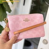  Ví Dài Coach Corner Zip Wristlet In Signature Canvas With Charms Powder Pink CEF72 