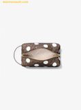  Túi Cầm Tay Michael Kors MK Jet Set Polka Dot Signature Logo Travel Kit Nâu Logo 