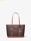  Túi Tote Michael Kors Mk Jet Set Travel Small Logo Top-Zip Tote Bag Nâu Logo 