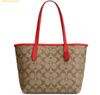 Túi Tote Coach Small City Tote In Signature Canvas Khaki Miami Red