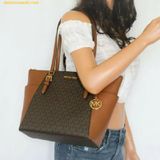  Túi Tote Michael Kors MK Charlotte Signature Leather Large Top Zip Tote Handbag Màu Nâu 