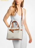  Túi Xách Michael Kors Emilia Small Signature Logo Satchel Vanila 