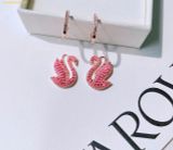  Khuyên Tai , Bông Tai Swarovski Iconic Swan Drop Earrings Swan, Pink, Rose Gold-Tone Plated 