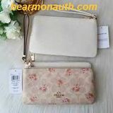  Ví Dài Coach Double Zip Wallet With Signature Canvas With Floral Print Sand Multi CAR09 