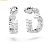  Khuyên Tai, Bông Tai Swarovski Matrix hoop earrings Baguette cut, Heart, Small, White, Rhodium plated 5653170 