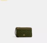  Ví Coach Double Zip Wallet In Signature Canvas CX161 - Olive 