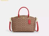  Túi Xách Coach Sadie Satchel Bag In Signature Canvas CCM72 Tan Red 