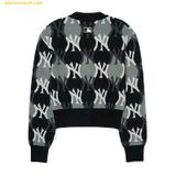  Áo Khoác Cardigan MLB Argyle Monogram Crop Cardigan New York Yankees 3FKCY0124-50BKS Màu Đen Xám 